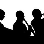 black and white sillouette of jazz band performers
